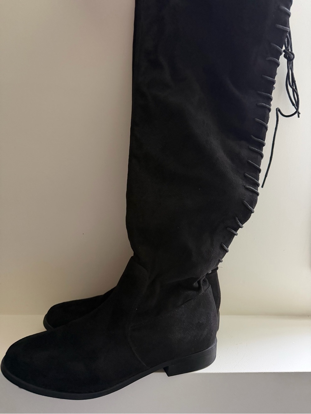 French Connection Black Over-the-Knee Lace-Up Boots